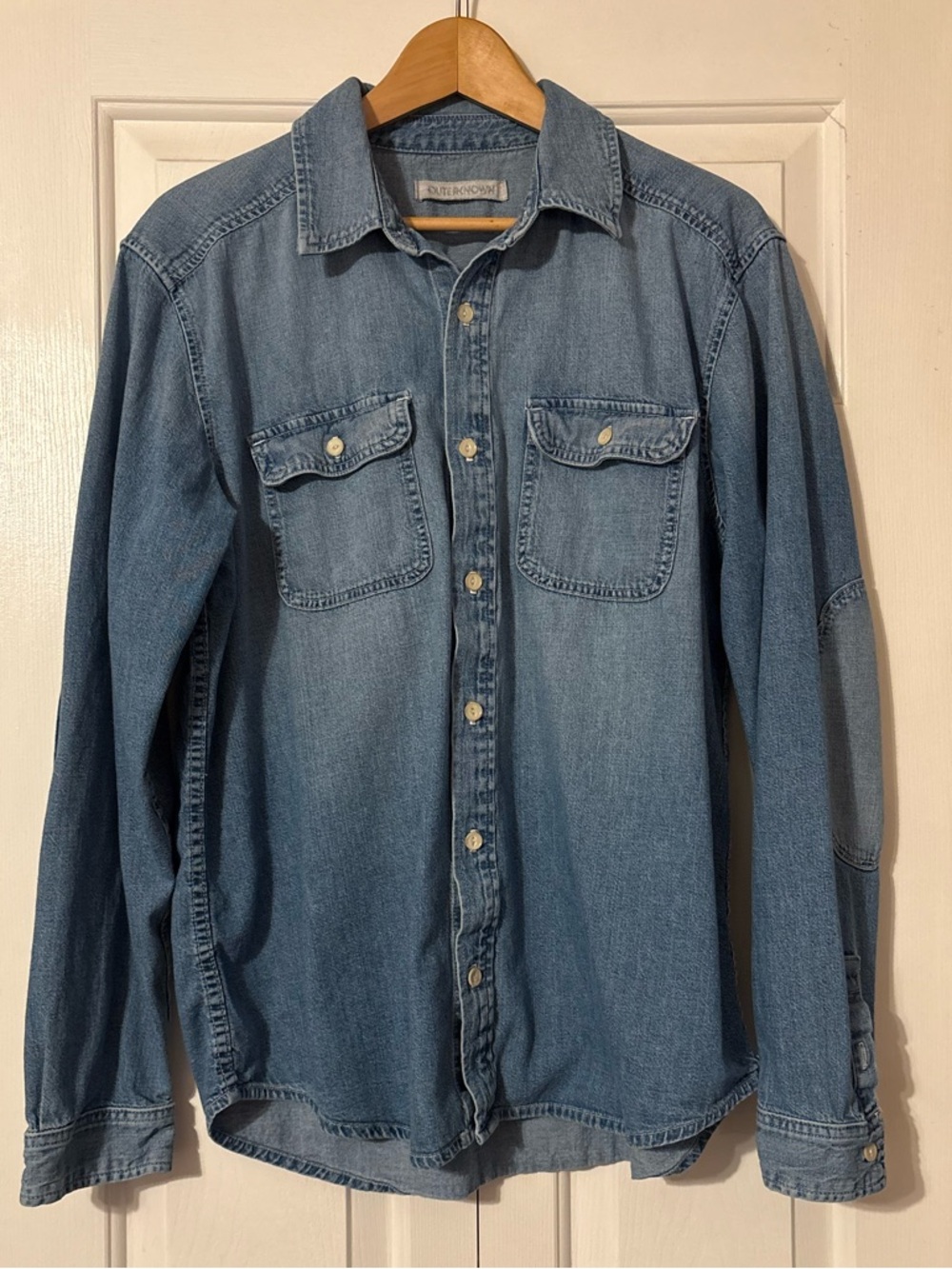 Outerknown Button-Up Light Blue Denim Shirt - Large